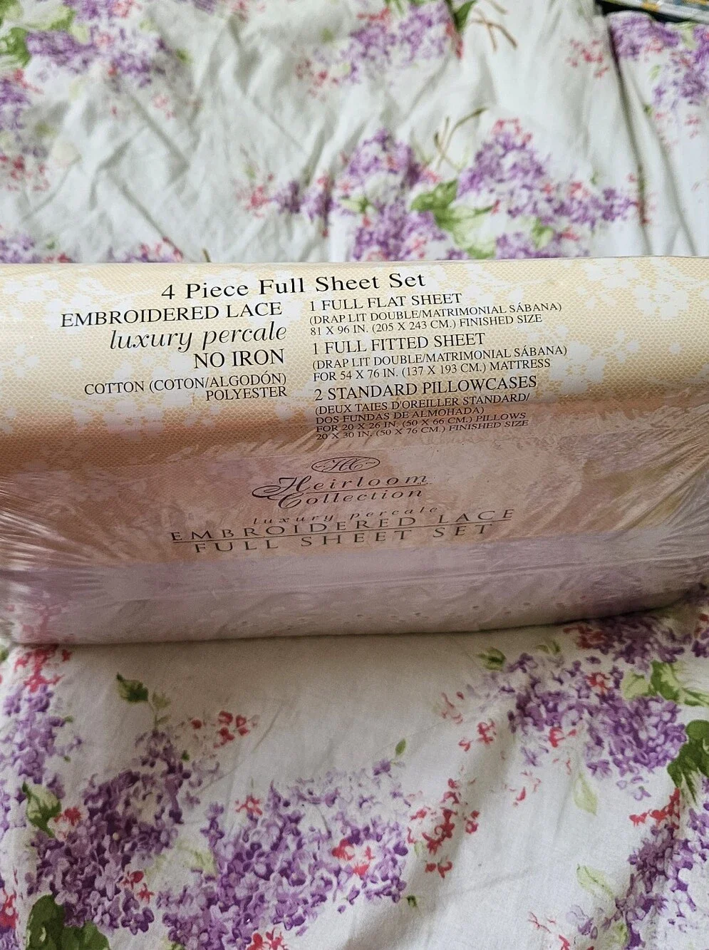 Vtg NEW Heirloom Collection Luxury Percale White Eyelet Full Sheet Set